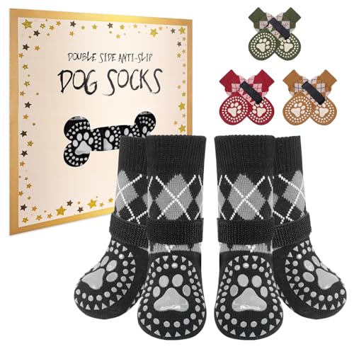BEAUTYZOO Rutschfeste Hundesocken, für den Innenbereich, Pfotenschutz für Hartholzböden, kleine, mittelgroße und große Hunde mit Gummiverstärkung und Riemen, 2 Paar von BEAUTYZOO