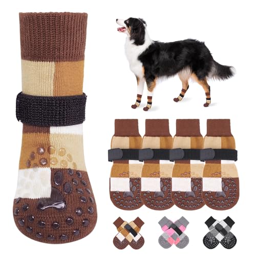 BEAUTYZOO Rutschfeste Hundesocken, um das Lecken von Pfoten zu verhindern, Hundeschuhe für Hartholzböden, rutschfester, dicker Griff, funktioniert auch bei verdrehtem Pfotenschutz für kalte Gehwege von BEAUTYZOO