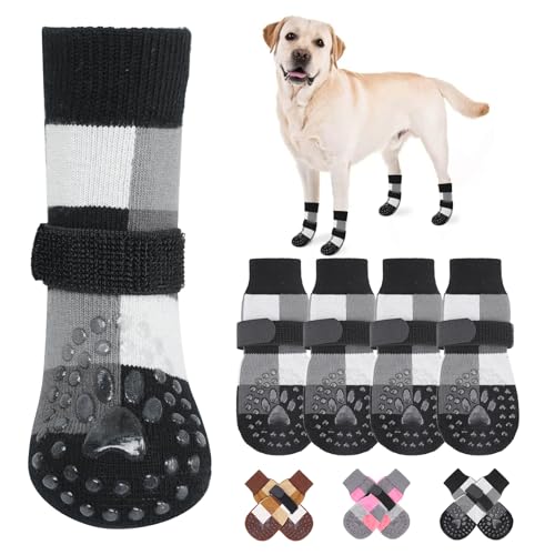 BEAUTYZOO Rutschfeste Hundesocken, um das Lecken von Pfoten zu verhindern, Hundeschuhe für Hartholzböden, rutschfester, dicker Griff, funktioniert auch bei verdrehtem Pfotenschutz für kalte Gehwege von BEAUTYZOO