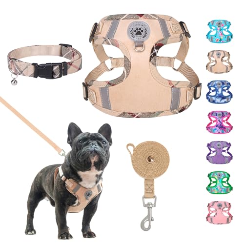 BEAUTYZOO Hundegeschirr für große Hunde, kein Ziehen, Halsband und Leine, leichtes Gehen, reflektierend, verstellbar, weiches Netzgewebe, gepolstert, Welpengeschirr, Haustierzubehör, Beige, L von BEAUTYZOO