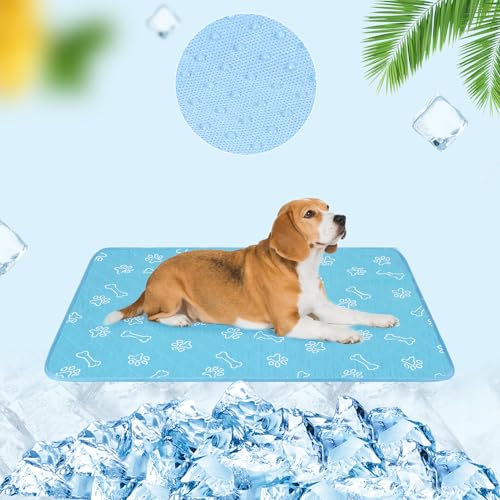 BEAUTYZOO Verbesserte selbstkühlende Hundematte aus Eisseide für kleine, mittelgroße und große Hunde, wiederverwendbar, für den Sommer, saugfähige, rutschfeste Kühlmatte für Zwinger, Kisten und Betten von BEAUTYZOO