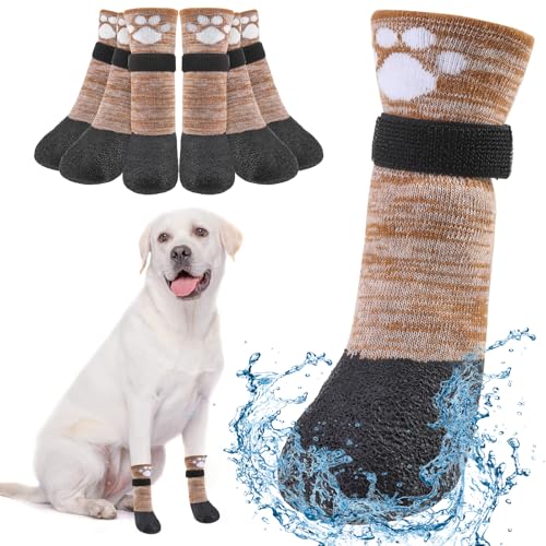BEAUTYZOO Wasserdichte Hundeschuhe für kleine, mittelgroße und große Hunde, Hundeschuhe gegen Lecken für Hartböden, 6 Stück griffige Hundesocken, Senioren-Hundeschuhe und Pfotenschutz für Winter von BEAUTYZOO