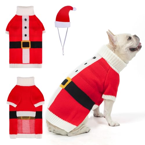 BEAUTYZOO Weihnachtspullover für Hunde mit Mütze, gestrickt, für Hunde, Winterkleidung für kleine mittelgroße Hunde, Größe M von BEAUTYZOO