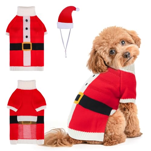 BEAUTYZOO Weihnachtspullover für Hunde mit Mütze, gestrickt, für Hunde, Winterkleidung für kleine mittelgroße Hunde, Größe S von BEAUTYZOO