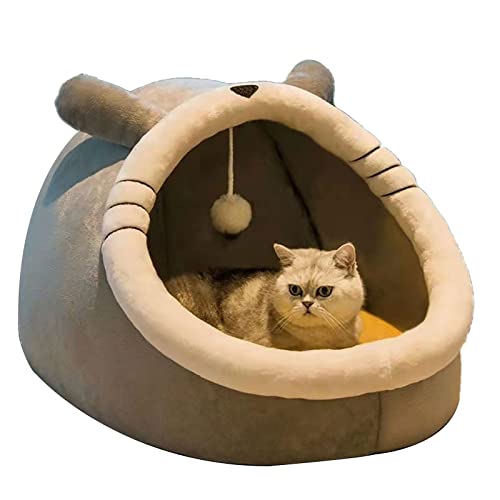 Katzenbett für den Innenbereich, Katzenbett, Höhle mit flauschigem Ball, abnehmbares Kissen, rutschfeste Unterseite von BEBALETY