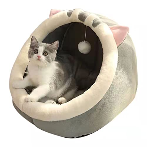 Katzenbett für den Innenbereich, Katzenbett, Höhle mit flauschigem Ball, abnehmbares Kissen, rutschfeste Unterseite von BEBALETY
