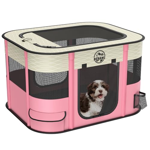 Hunde-Laufstall, Welpenlaufgehege, faltbar, für den Innenbereich, zusammenklappbares Kätzchengehege mit Tragetasche, Futternapf, Reisen, Outdoor, Hamster, Kaninchen, Meerschweinchen, Kleintiere (Rosa, Hunde-Laufstall, Welpenlaufgehege, faltbar, für den Innenbereich, zusammenklappbares Kätzchengehege mit Tragetasche, Futternapf, Reisen, Outdoor, Hamster, Kaninchen, Meerschweinchen, Kleintiere (Rosa, von BEBANG