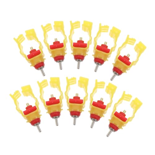 BEBEMOKO 10pcs Trinkbrunnen Wasserspender Wasserspender Wasserspender für Hühnerstall Huhn Trinkdüsen Küken Waterer Automatische Hühnertränke Düse Tiertrinker Gelb Edelstahl von BEBEMOKO