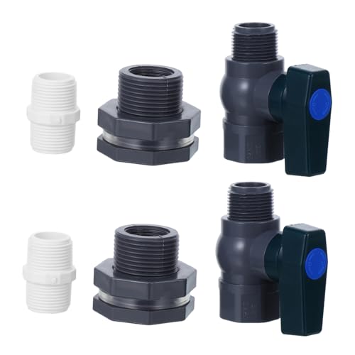 BEBEMOKO 2Satz Wasserfass mit Schottverschraubung Schlauchadapter für Wassertanks Aquarien und Pools Langlebige Wetterbeständige Konstruktion mit Auslaufsicherer Technologie von BEBEMOKO