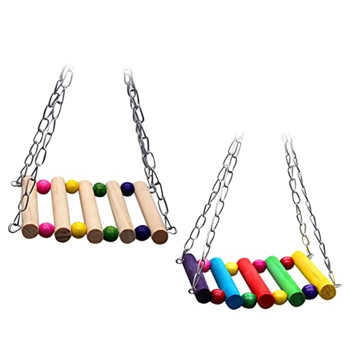 BEBEMOKO 2stücke Vogelhängematte Mit Schwinge Kreatives Holzspielzeug Für Papageien Wellensittiche Und Kleine Vögel Robuste Standvorrichtung Bunten Farben Für Stundenlangen Spielspaß von BEBEMOKO