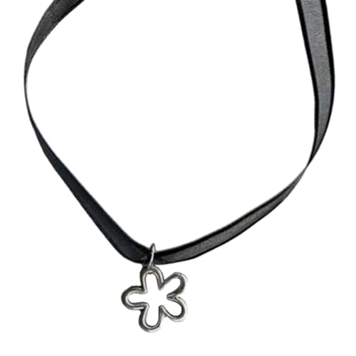 BEBIKR Halsketten für Frauen – Stilvolle schwarze Schleife Halskette mit Stern, Herz, Blume, Schmetterling, Anhänger, Charm, verstellbare Länge für Hunde von BEBIKR