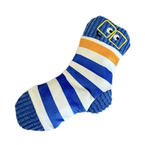 BECHANMIG Quietschendes Hundespielzeug, interaktives Plüschspielzeug für Zahngesundheit, niedliche Socken für kleine und mittelgroße Hunde zum Kauen, blaue Streifen von BECHANMIG