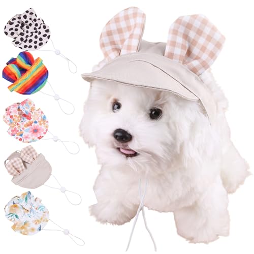 Baseballkappe für Hunde, Sonnenhüte mit Ohrlöchern für kleine, mittelgroße Hunde, Outdoor, verstellbarer Kordelzug für Hunde, Mädchen, Jungen, alle Jahreszeiten, Größe M (Gitter) von BECHANMIG