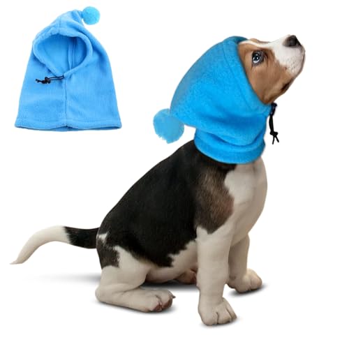 Hunde-Wintermütze, Flanellmütze, für Weihnachten, Winter, warm, winddicht, warmer Schal, beruhigende Hundekapuze für Lärmschutz, Größe M (blau) von BECHANMIG