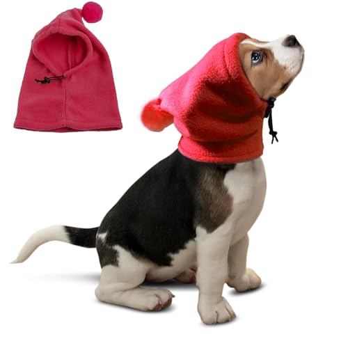 Hunde-Wintermütze, Flanellmütze, für Weihnachten, Winter, warme Mütze, Hals- und Ohrenschal, winddicht, warmer Schal, beruhigende Hundekapuze für Lärmschutz, Größe L (Rot) von BECHANMIG