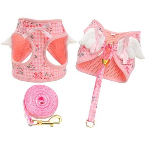 Hundegeschirr und Leine, Set mit Winkelflügeln, verstellbares Netzgewebe, mit Flügeln und Schleife für kleine, mittelgroße Hunde und Katzen, Größe M, Rosa Blume Hundegeschirr und Leine, Set mit Winkelflügeln, verstellbares Netzgewebe, mit Flügeln und Schleife für kleine, mittelgroße Hunde und Katzen, Größe M, Rosa Blume von BECHANMIG