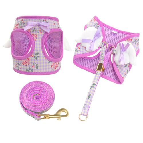 Hundegeschirr und Leine, Set mit Winkelflügeln, verstellbares Netzgewebe, mit Flügeln und Schleife für kleine, mittelgroße Hunde und Katzen, Größe S, Lila Blume Hundegeschirr und Leine, Set mit Winkelflügeln, verstellbares Netzgewebe, mit Flügeln und Schleife für kleine, mittelgroße Hunde und Katzen, Größe S, Lila Blume von BECHANMIG