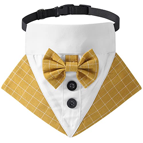Hundehalstuch mit Fliege, verstellbar, für Valentinstag, Smoking, Geburtstagsparty, Hochzeitskleidung für kleine, mittelgroße und große Hunde, Größe M, Gelb Hundehalstuch mit Fliege, verstellbar, für Valentinstag, Smoking, Geburtstagsparty, Hochzeitskleidung für kleine, mittelgroße und große Hunde, Größe M, Gelb von BECHANMIG