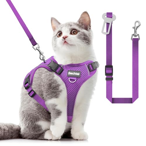 Geschirr und Leine für Katzen für Spaziergänge, verbesserte Version, verstellbar in Vier Richtungen, atmungsaktives Geschirr für Katzen, Kratzfest, verstellbar und positionierbar, reflektierende von BECHTEL