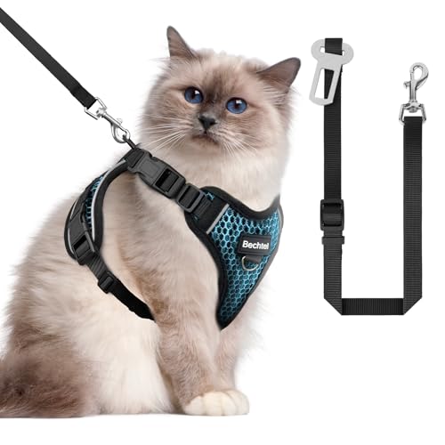 Katzengeschirr und Leine zum Spazierengehen, ausbruchsicher, weich, verstellbar, atmungsaktiv, Wabenstruktur, bequeme Weste, einfach zu tragen, Kätzchengeschirr für Outdoor-Reisen, Wabenblau, Größe M Katzengeschirr und Leine zum Spazierengehen, ausbruchsicher, weich, verstellbar, atmungsaktiv, Wabenstruktur, bequeme Weste, einfach zu tragen, Kätzchengeschirr für Outdoor-Reisen, Wabenblau, Größe M von BECHTEL