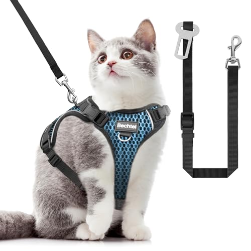 Katzengeschirr und Leine zum Spazierengehen, ausbruchsicher, weich, verstellbar, atmungsaktiv, Wabenstruktur, bequeme Weste, einfach zu tragen, Kätzchengeschirr für Outdoor-Reisen, Wabenblau, Größe XS Katzengeschirr und Leine zum Spazierengehen, ausbruchsicher, weich, verstellbar, atmungsaktiv, Wabenstruktur, bequeme Weste, einfach zu tragen, Kätzchengeschirr für Outdoor-Reisen, Wabenblau, Größe XS von BECHTEL