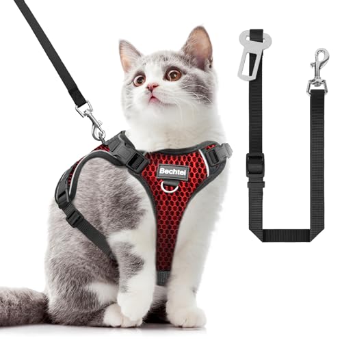 Katzengeschirr und Leine zum Spazierengehen, ausbruchsicher, weich, verstellbar, atmungsaktiv, Wabenstruktur, bequeme Weste, einfach zu tragen, Kätzchengeschirr für Outdoor-Reisen, Wabenrot, Größe XS Katzengeschirr und Leine zum Spazierengehen, ausbruchsicher, weich, verstellbar, atmungsaktiv, Wabenstruktur, bequeme Weste, einfach zu tragen, Kätzchengeschirr für Outdoor-Reisen, Wabenrot, Größe XS von BECHTEL