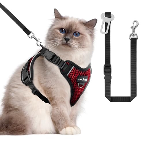 Katzengeschirr und Leine zum Spazierengehen, ausbruchsicher, weich, verstellbar, atmungsaktiv, Wabenstruktur, bequeme Weste, einfach zu tragen, Kätzchengeschirr für Outdoor-Reisen, Wabenrot, Größe M Katzengeschirr und Leine zum Spazierengehen, ausbruchsicher, weich, verstellbar, atmungsaktiv, Wabenstruktur, bequeme Weste, einfach zu tragen, Kätzchengeschirr für Outdoor-Reisen, Wabenrot, Größe M von BECHTEL