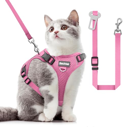 Katzengeschirr und Leine zum Spazierengehen, in vier Richtungen verstellbar und atmungsaktiv, ausbruchsicher, anpassbar, reflektierende Streifen, pink, Größe XS Katzengeschirr und Leine zum Spazierengehen, in vier Richtungen verstellbar und atmungsaktiv, ausbruchsicher, anpassbar, reflektierende Streifen, pink, Größe XS von BECHTEL