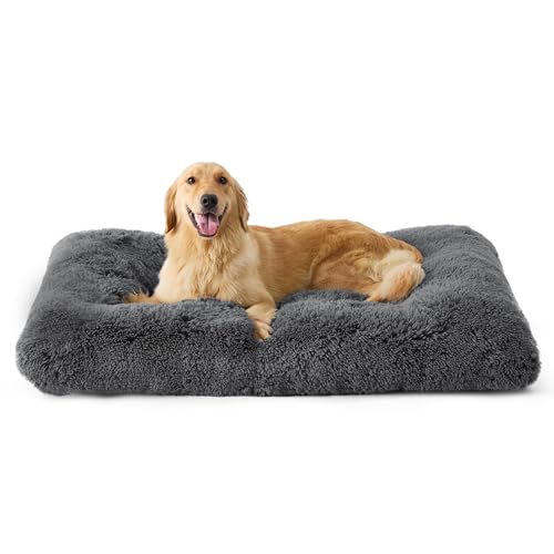 BEDSURE Flauschiges Hundebett Grosse Hunde - 104x74x8 cm Hundebett waschbar für große Hunde, rutschfeste Unterseite, plüsch Hundekissen Grosse Hunde, Grau von BEDSURE
