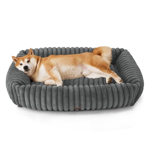 BEDSURE Hundebett flauschig Grosse Hunde - 91x68x20 cm Cord Fleece Hundesofa waschbar Hundebetten hoher Rand,grau von BEDSURE