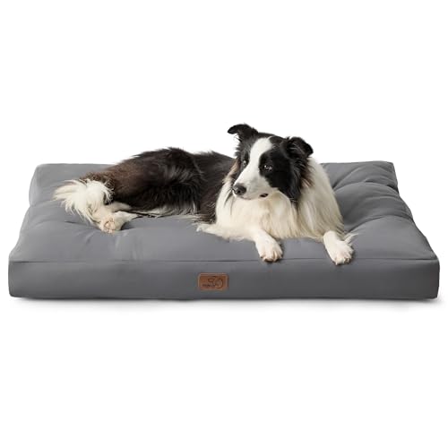 BEDSURE Hundebett große Waschbar - 91x68 cm hundematratze kühlmatte L für Hunde, Outdoor gepolstert Hundematte dunkelgrau in 10cm Höhe, selbstkühlend Grosse XL Hundekissen für Sommer von BEDSURE