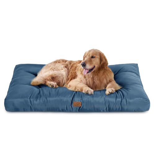 BEDSURE Hundekissen Grosse Hunde waschbar - 120x90cm hundematratze wasserdicht XXL für große, mittelgroße Hunde Outdoor gepolstert Hundematte Dunkles blau in 10cm Höhe, XL Kühlmatte für Haustiere von BEDSURE
