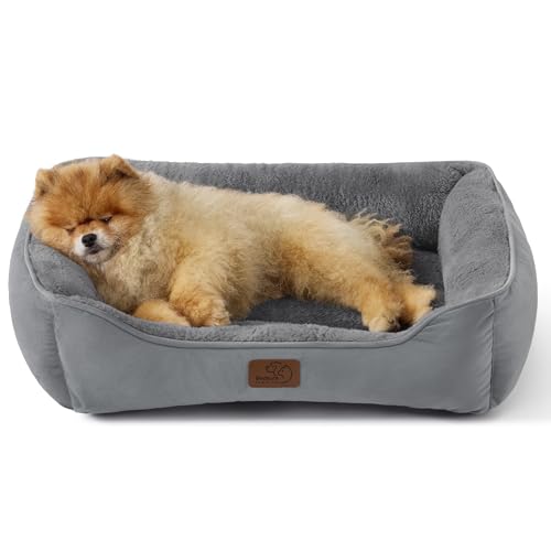 BEDSURE Katzenbett große Katzen waschbar - 63.5x53cm Rutschfestes Hundebett kleine Hunde, quadratisches Katzenkorb mit weich Rand, Grau von BEDSURE