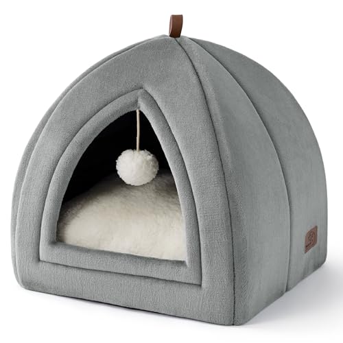 BEDSURE Katzenhöhle Katzen Grau - Faltbare Katzenbett mit waschbaren Kissen, Katzenzelt für Kätzchen kleine, mittelgroße Haustier, weiches und warmes Katzenhaus für drinnen, 40x40x40cm von BEDSURE