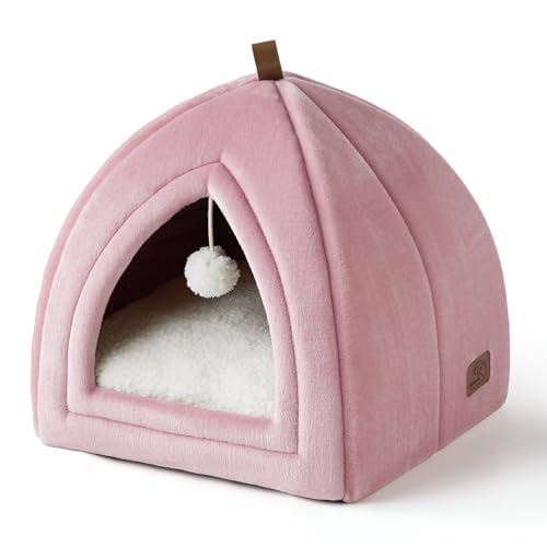 BEDSURE Katzenhöhle Katzen Rosa - Faltbare Katzenbett mit waschbaren Kissen, Katzenzelt für Kätzchen kleine, mittelgroße Haustier, weiches und warmes Katzenhaus für drinnen, 40x40x40cm von BEDSURE