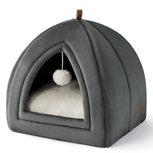 BEDSURE Katzenhöhle große Katzen Dunkelgrau - Faltbare Katzenbett mit waschbaren Kissen, Katzenzelt für Kätzchen kleine, mittelgroße Haustier, weiches und warmes Katzenhaus für drinnen, 40x40x40cm von BEDSURE