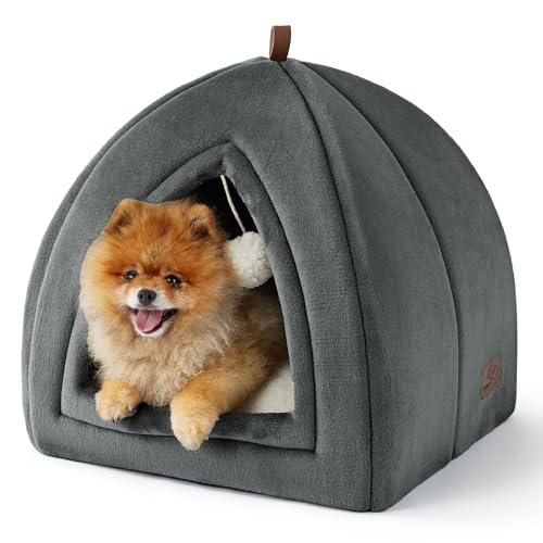 BEDSURE Katzenhöhle große Katzen Dunkelgrau - Faltbare Katzenbett mit waschbaren Kissen, Katzenzelt für Kätzchen kleine, mittelgroße Haustier, weiches und warmes Katzenhaus für drinnen, 44x44x44cm von BEDSURE