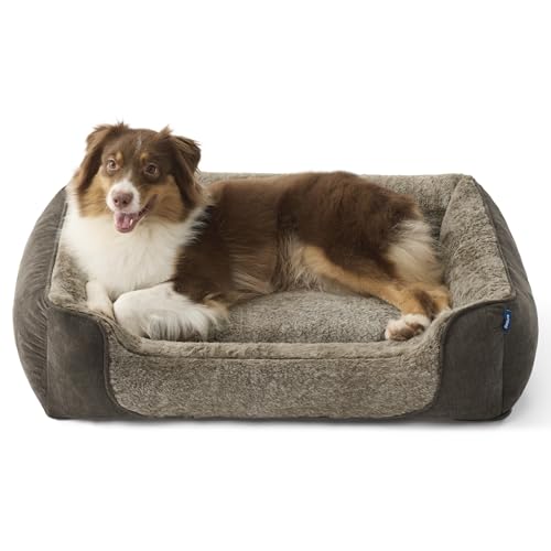 BEDSURE Hundebett Grosse Hunde – 89x63x20cm Hundesofa für Grosse Hunde waschbar, Abnehmbarer waschbarer Bezug, rutschfeste Unterseite, kuschelweiches Hundebetten Hundekorb Hundecouch, braun von BEDSURE