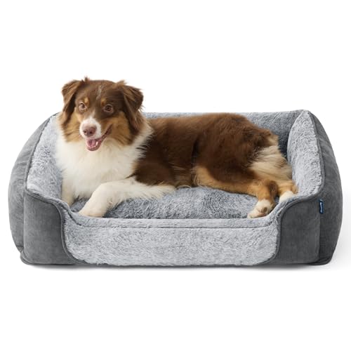 BEDSURE Quadratisches Hundebett Large, 89x63x20 cm, Grau von BEDSURE