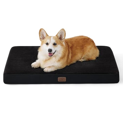 BEDSURE orthopädisches Hundekissen mittelgroße Hunde - 74x46x8cm waschbares Hundebett mit 2 in 1 Memoryschaum, kuscheliges Hundematte Hundematratze, Schwarz von BEDSURE