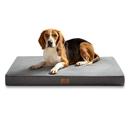 BEDSURE orthopädisches Hundekissen mittelgroße Hunde - 74x46x8cm waschbares Hundebett mit 2 in 1 Memoryschaum, kuscheliges Hundematte Hundematratze, dunkelgrau von BEDSURE