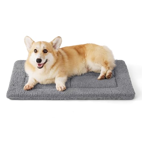 BEDSURE waschbar Hundematte Mittelgroße Hunde - 74x46 cm Hundekissen mittelgroße Hunde mit hochdichter Schaumstofffüllung, Sherpa-Plüsch waschbar Hundematratze, grau von BEDSURE