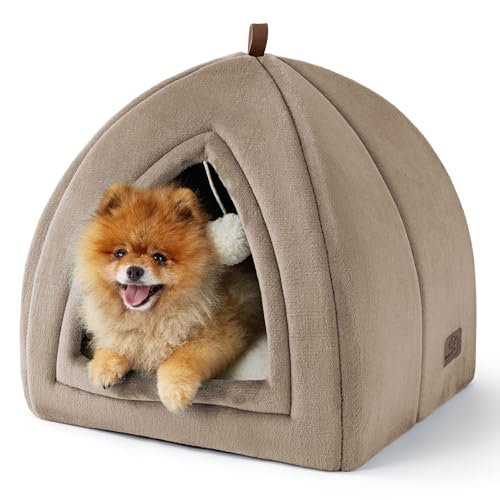 Bedsure Katzenhöhle große Katzen Kamel - Faltbare Katzenbett mit waschbaren Kissen, Katzenzelt für Kätzchen kleine, mittelgroße Haustier, weiches und warmes Katzenhaus für drinnen, 44x44x44cm von BEDSURE