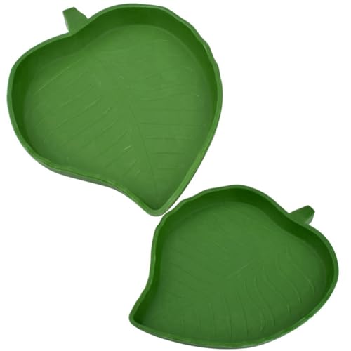 BEEOFICEPENG 2 Stück Blattförmiger Reptilien-Futterwassernapf Aus Grünem Kunststoff für Schildkröten-Kornnatter-Krabbeltier von BEEOFICEPENG