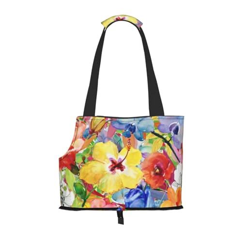 Tragetasche für Haustiere, tragbare Reise-Hundehandtasche mit Sicherheits-Metallschnalle für U-Bahn-Wanderungen, Aquarell Lilie Orchidee Blumen von BEEOFICEPENG