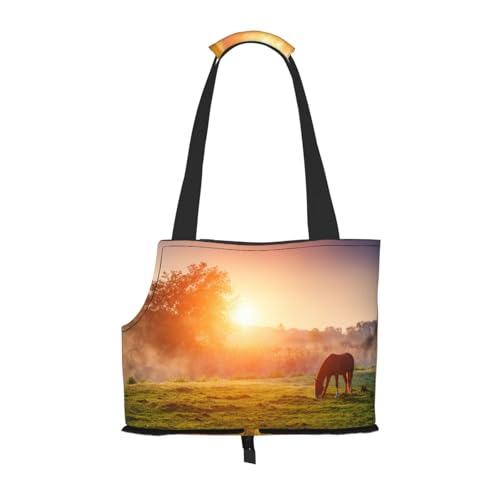 Tragetasche für Haustiere, tragbare Reise-Hundehandtasche mit Sicherheits-Metallschnalle für U-Bahn-Wanderungen, Pferd in der Abenddämmerung Tragetasche für Haustiere, tragbare Reise-Hundehandtasche mit Sicherheits-Metallschnalle für U-Bahn-Wanderungen, Pferd in der Abenddämmerung von BEEOFICEPENG