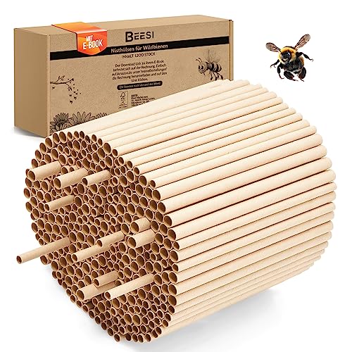 Nisthülsen für Insektenhotel 15 cm lang Durchmesser 6 UND 8 mm gemischt inkl. E-Book Niströhren u. Pappröhrchen für Wildbienen (Pappröhrchen, 1200) von BEESI