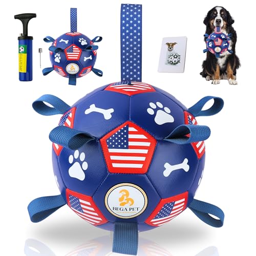 BEGA PET Hundespielzeug, Fußball mit Riemen, interaktives Hundespielzeug, Welpe für drinnen und draußen, langlebig, Wasserspielzeug, Fußball, Herding Bälle mit Griff, Hof, für große Hunde, Geschenk von BEGA PET