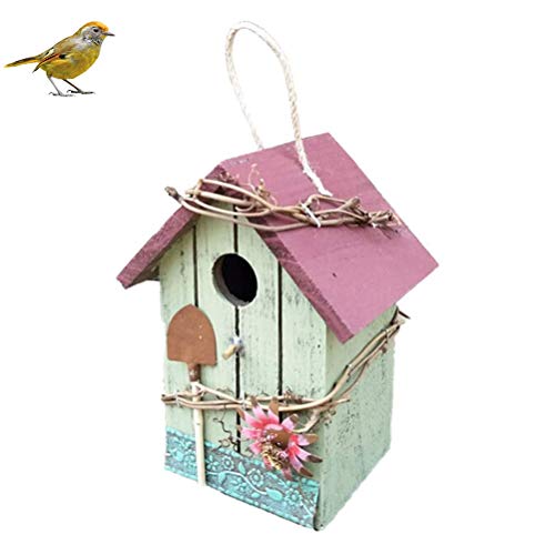 BEIJIALY 19,8 cm dekoratives Vogelhaus aus Holz, handbemalt, für den Außenbereich, hängendes Vogelhaus, Gartendekoration, Vogelnest im Freien (Rosa S) von BEIJIALY