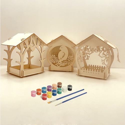 BEIJIALY 3-teiliges DIY-Vogelhaus-Set aus Holz für Erwachsene, Hängende Vogelhäuschen und Vogelhäuschen mit Farben und Pinseln, Summendes Hängendes Vogelhaus aus Holz für Kleine Vögel BEIJIALY 3-teiliges DIY-Vogelhaus-Set aus Holz für Erwachsene, Hängende Vogelhäuschen und Vogelhäuschen mit Farben und Pinseln, Summendes Hängendes Vogelhaus aus Holz für Kleine Vögel von BEIJIALY